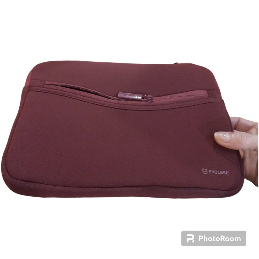 Evecase Tablet IPad Portable Padded Zipper Case Burgundy Pouch Bag With Hardware